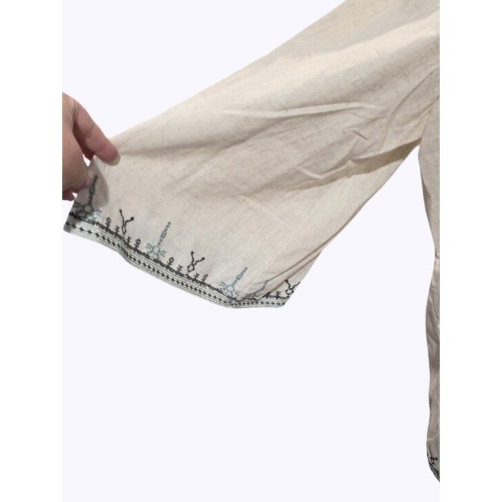 Solitaire Cream Linen Blend Embroidered Floral Butterfly Kimono Cardigan plus 2X - Picture 7 of 13